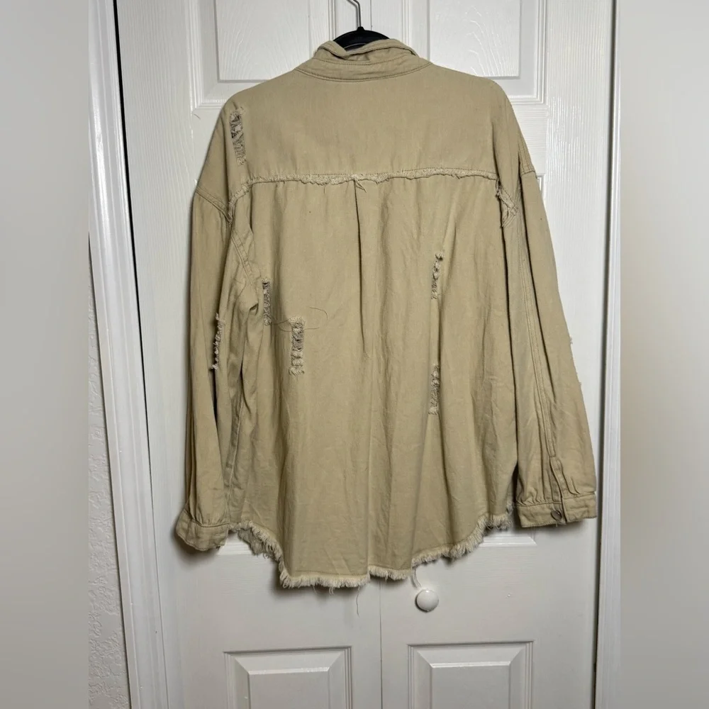 Distressed Tan Denim Jacket - Picture 10 of 11